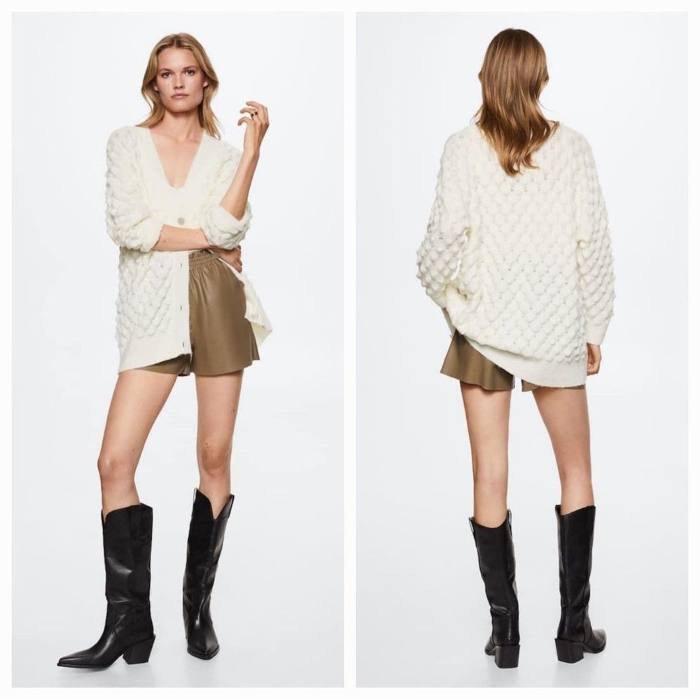 Mango MNG Cream Textured Cardigan Oversized Sweater Size Medium Button